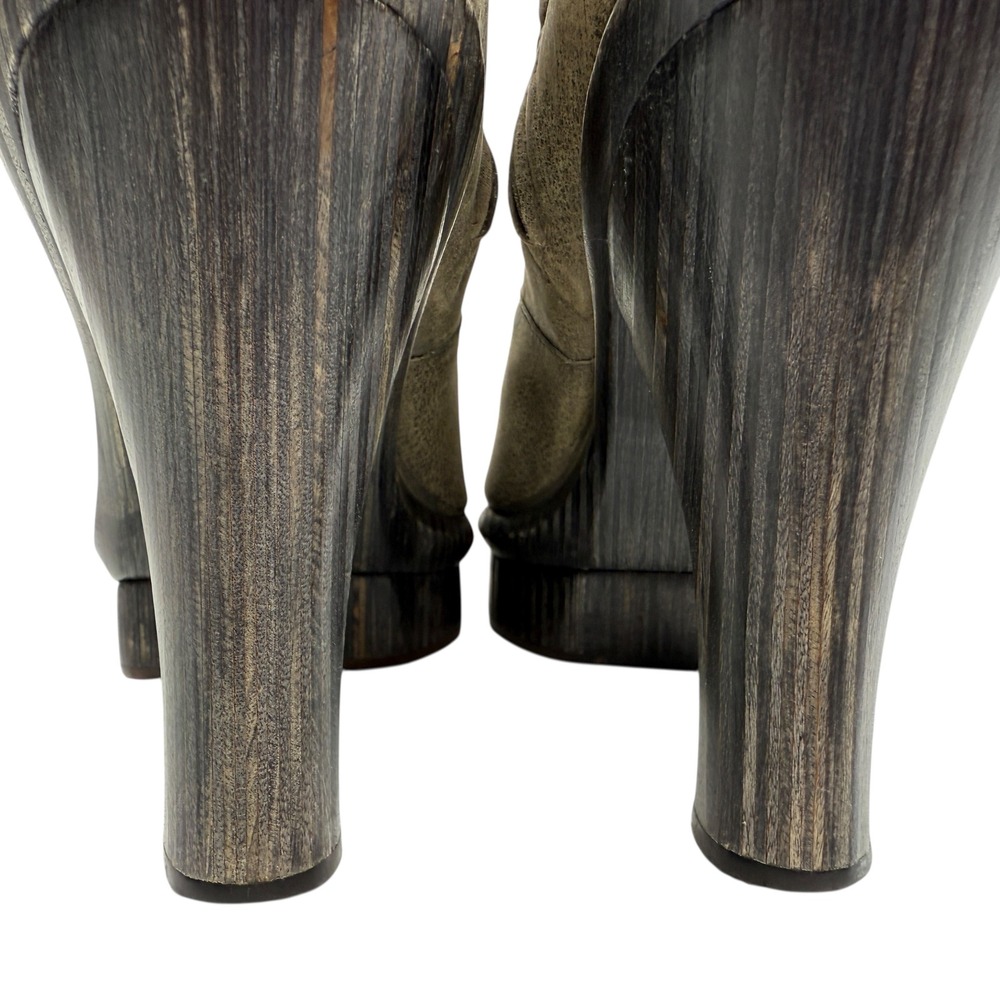 Calleen Cordero Lace Up Wood Platform Heel‎ Ankle Booties Women's Size 7.5 Gray - Picture 5 of 9
